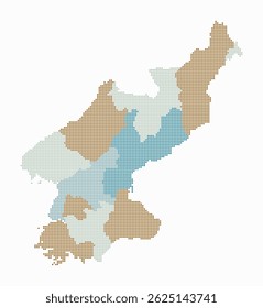 Democratic Republic of Korea dotted map. Digital style map of the country on a white background. Democratic Republic of Korea shape with circle dots. Colored dots style. Small size circles. Creative vector illustration.