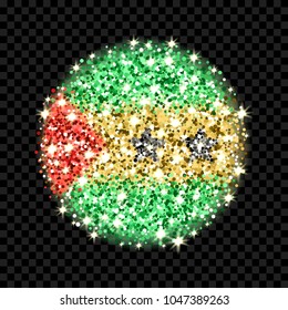 Democratic Republic of Sao Tome and Principe flag sparkling badge. Round icon with Saotomean national colors with glitter effect. Button design. Vector illustration. One of a series of signs