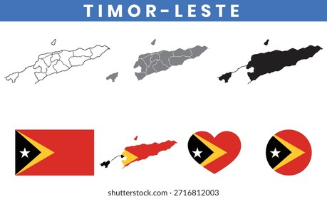 Mapa da República Democrática de Timor-Leste e conjunto vetorial da bandeira