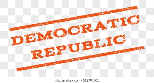 Democratic Republic watermark stamp. Text tag between parallel lines with grunge design style. Rubber seal stamp with scratched texture.