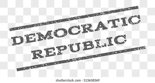 Democratic Republic watermark stamp. Text caption between parallel lines with grunge design style. Rubber seal stamp with unclean texture.