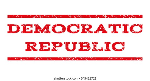 Democratic Republic watermark stamp. Text tag between horizontal parallel lines with grunge design style. Rubber seal stamp with dirty texture.