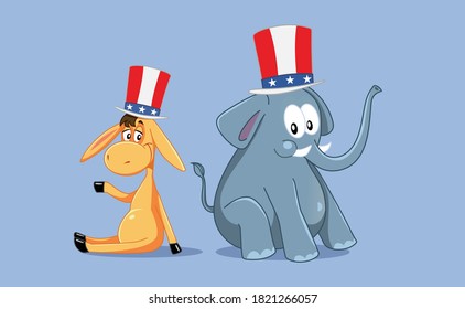 Democratic and Republican Mascots for American Elections. Illustration of two cute animals with patriotic hats
