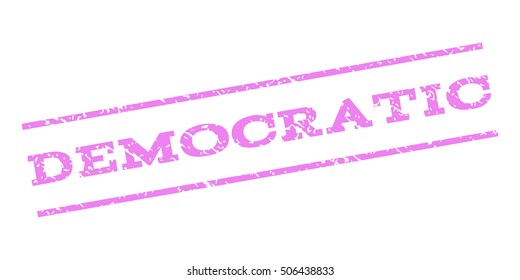 Democratic watermark stamp. Text caption between parallel lines with grunge design style. Rubber seal stamp with scratched texture. Vector violet color ink imprint on a white background.