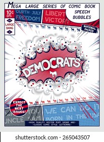 Democrats. Explosion in comic style with lettering and realistic puffs smoke. 3D vector pop art speech bubble