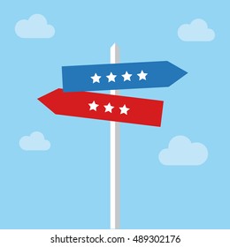 Democrats and Republicans Arrow Sign, election choice, United States government, blue and red arrows