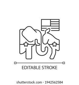 Democrats vs. Republicans linear icon. U.S. politics. Activists and modernizers. Thin line customizable illustration. Contour symbol. Vector isolated outline drawing. Editable stroke