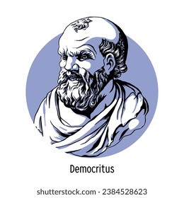 Der Demokrat von Abdera war ein antiker griechischer Philosoph, Student von Leucippus, einer der Gründer der Atomistik und materialistischen Philosophie. Handgezeichnete Vektorgrafik.