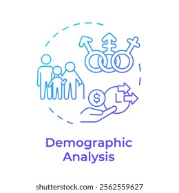 Demographic analysis blue gradient concept icon. Examining basic characteristics. Audience measurement. Round shape line illustration. Abstract idea. Graphic design. Easy to use in infographic