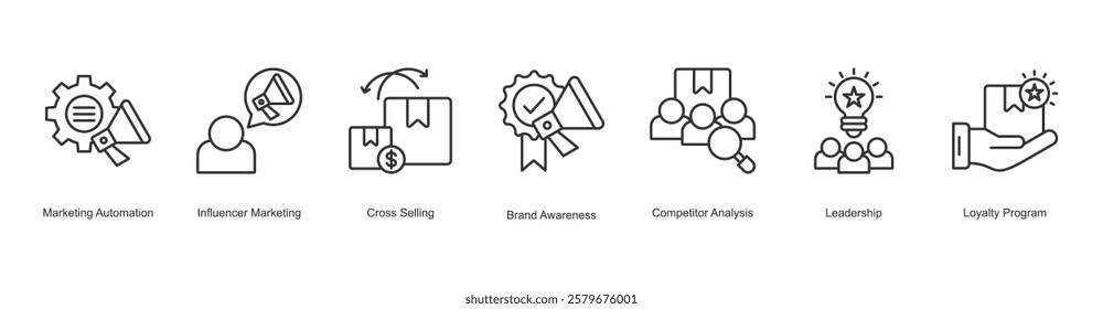 Demographic Analysis Icon Marketing Automation, Influencer Marketing, Cross Selling, Brand Awareness, Competitor Analysis, Leadership, Loyalty Program