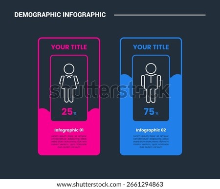 Demographic concept infographic process diagram with vertical round box with percentage fill with dark background bright outline style vector