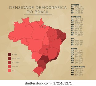 Demographic density map of Brazil by states (federative unities) - 2019