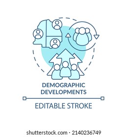 Demographic developments turquoise concept icon. Population change. Social planning abstract idea thin line illustration. Isolated outline drawing. Editable stroke. Arial, Myriad Pro-Bold fonts used