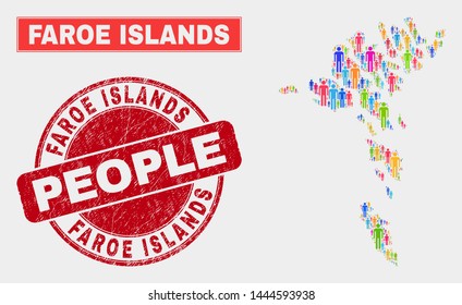 Demographic Faroe Islands map abstraction  People bright mosaic Faroe Islands map humans    red round textured watermark  Vector combination for national audience presentation 