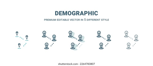demographic icon in 5 different style. Outline, filled, two color, thin demographic icon isolated on white background. Editable vector can be used web and mobile
