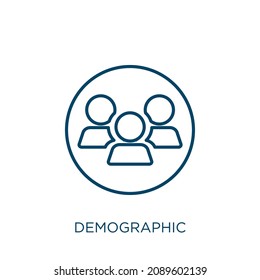 icono demográfico. Icono de contorno demográfico lineal delgado aislado en fondo blanco. Signo demográfico vectorial de línea, símbolo para web y móvil