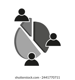 Gráfico circular demográfico con iconos de usuario. Representación del segmento de población. Visualización de cuota de mercado. Ilustración vectorial. EPS 10.