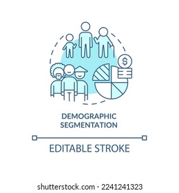 Demographic segmentation blue concept icon. Age, gender. Type of market segmentation abstract idea thin line illustration. Isolated outline drawing. Editable stroke. Arial, Myriad Pro-Bold fonts used