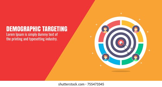 Demographic Targeting, Audience, Digital, Marketing Technology Flat Vector Banner Illustration With Icons And Texts