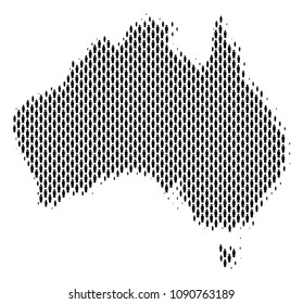 Demography Australia map people. Population vector cartography collage of Australia map made of person elements. Social representation of nation group. Demographic abstract halftone map.