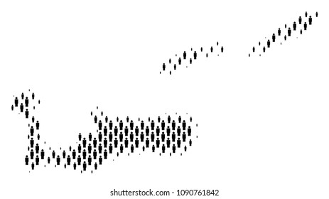 Demography Cayman Islands map people. Population vector cartography pattern of Cayman Islands map created of person elements. Social representation of national mass. Demographic abstract halftone map.