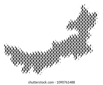 Demography Chinese Inner Mongolia map people. Population vector cartography abstraction of Chinese Inner Mongolia map composed of crowd elements. Social representation of nation audience.