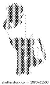 Demography Chinese Macau map people. Population vector cartography abstraction of Chinese Macau map made of person elements. Social scheme of national group. Demographic abstract halftone map.