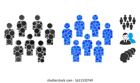 Demography composition of spheric dots in various sizes and color tones, based on demography icon. Vector filled circles are composed into blue composition.