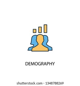 Demografie Konzept 2 farbige Linie Symbol. Einfache gelbe und blaue Elementgrafik. Demo-Konzept-Umrisssymbol-Design