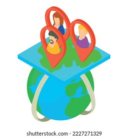Demography concept icon isometric vector. People of different gender on planet. World population day