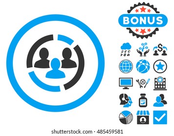 Demography Diagram icon with bonus elements. Vector illustration style is flat iconic bicolor symbols, blue and gray colors, white background.