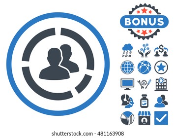 Demography Diagram icon with bonus. Vector illustration style is flat iconic bicolor symbols, smooth blue colors, white background.