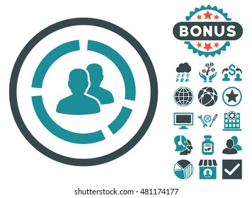 Demography Diagram icon with bonus. Vector illustration style is flat iconic bicolor symbols, soft blue colors, white background.