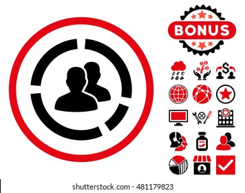 Demography Diagram icon with bonus. Vector illustration style is flat iconic bicolor symbols, intensive red and black colors, white background.