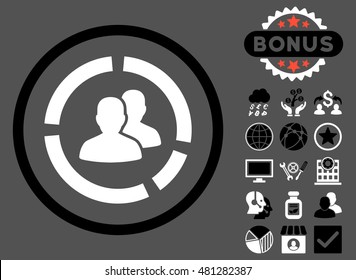 Demography Diagram icon with bonus. Vector illustration style is flat iconic bicolor symbols, black and white colors, gray background.