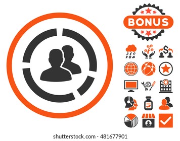 Demography Diagram icon with bonus. Vector illustration style is flat iconic bicolor symbols, orange and gray colors, white background.