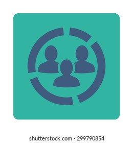 Demography diagram icon. Vector style is cobalt and cyan colors, flat rounded square button on a white background.