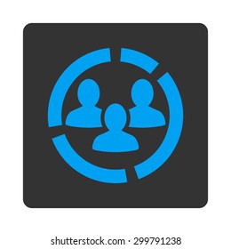 Demography diagram icon. Vector style is blue and gray colors, flat rounded square button on a white background.