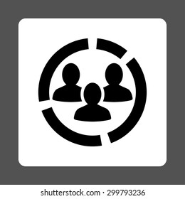Demography diagram icon. Vector style is black and white colors, flat rounded square button on a gray background.