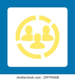 Demography diagram icon. Vector style is yellow and white colors, flat rounded square button on a blue background.