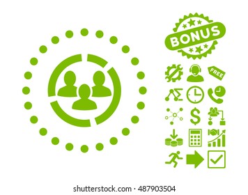 Demography Diagram pictograph with bonus clip art. Vector illustration style is flat iconic symbols, eco green color, white background.