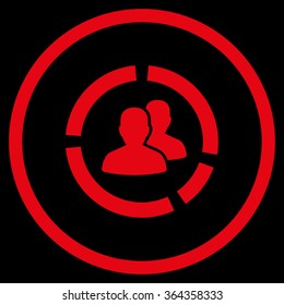 Demography Diagram vector icon. Style is flat circled symbol, red color, rounded angles, black background.