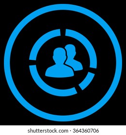 Demography Diagram vector icon. Style is flat circled symbol, blue color, rounded angles, black background.