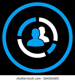 Demography Diagram vector icon. Style is bicolor flat circled symbol, blue and white colors, rounded angles, black background.