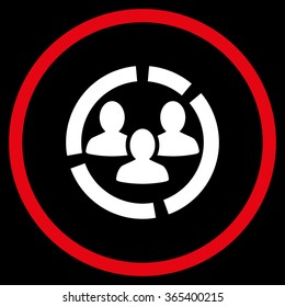 Demography Diagram vector icon. Style is bicolor flat circled symbol, red and white colors, rounded angles, black background.