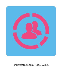 Demography Diagram vector icon. This flat rounded square button uses pink and blue colors and isolated on a white background.