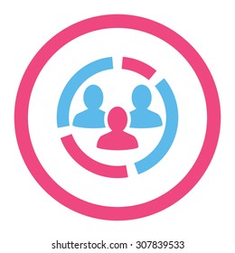 Demography diagram vector icon. This rounded flat symbol is drawn with pink and blue colors on a white background.