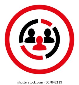 Demography diagram vector icon. This rounded flat symbol is drawn with intensive red and black colors on a white background.
