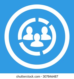 Demography diagram vector icon. This rounded flat symbol is drawn with white color on a blue background.