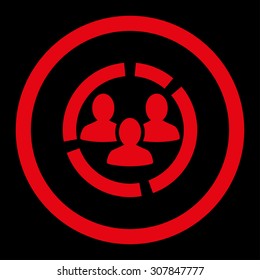 Demography diagram vector icon. This rounded flat symbol is drawn with red color on a black background.